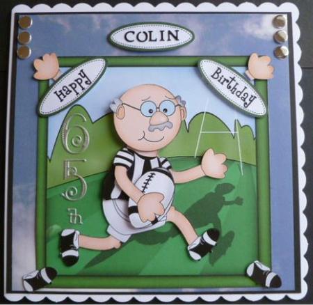 Bert Plays Rugby Quick Card N 3D Decoupage by Carol Sear
