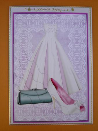 Ladies Gown and Accessories on Lace Wavy Corner Stacker by Carol Sear