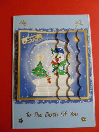 Cheeky Snowman Snowglobe Scallop Edge Side Stacker by Carol Sear