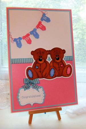 Stitched Twins -teddy Digital Stamp / Glass Painting by Carol Vaughan
