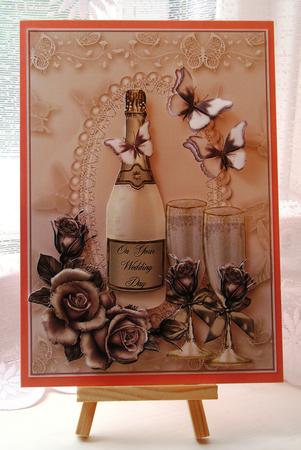 Champagne and Butterfly's Wedding/anniversary Card Front by Carol Vaughan