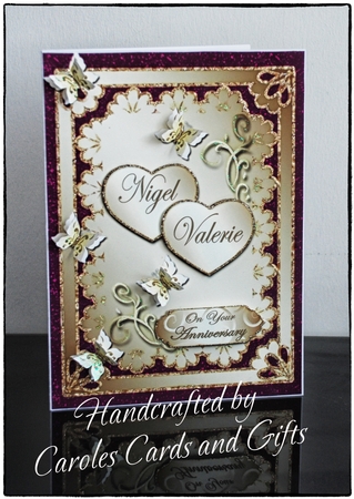 Two Hearts & 5 Butterflies Anniversary / Birthday Topper 3 by Carole Keeble