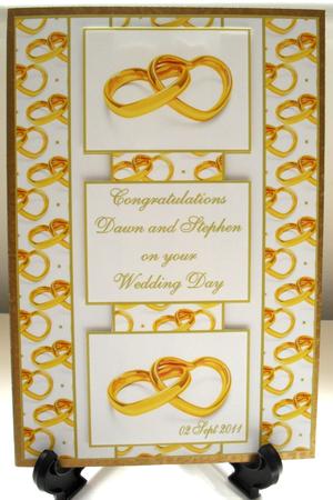 2 Gold Hearts Entwined Engagement/wedding 3 Panel Fold Back by Carole Keeble
