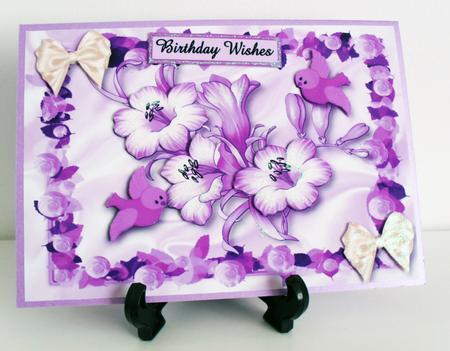 Purple Flowers in a Frame with Birds A4 by Carole Keeble