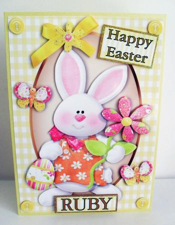 Cute Easter White Bunny with Butterflies A4 by Carole Keeble