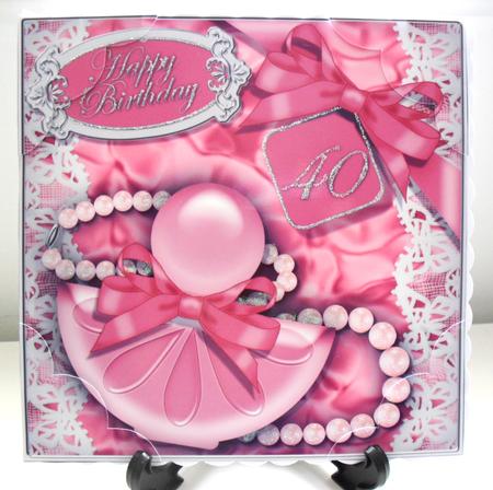 8 x 8 40th Birthday Perfume Lace N Pearls Scalloped Corner by Carole Keeble