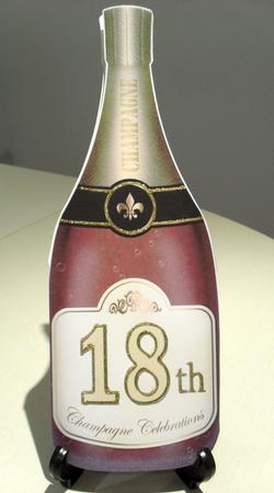 Large Dl 18th Champagne Bottle Shaped Card by Carole Keeble