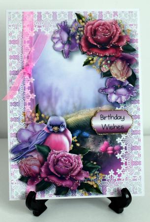 Beautiful Belle Roses Bird on Lace by Carole Keeble
