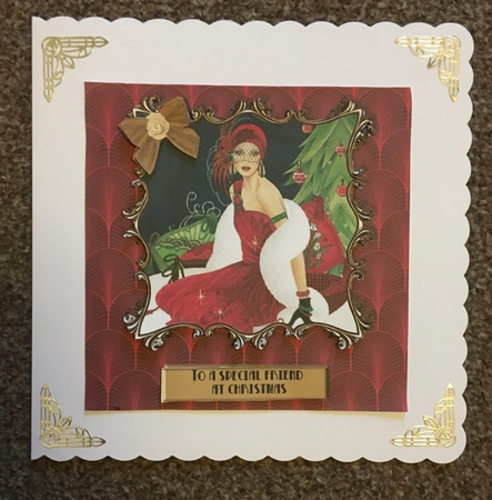 Art Deco female Christmas card topper for 6x6 card by Carole McGregor
