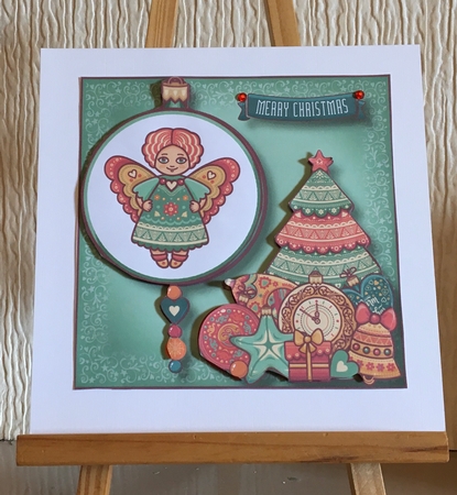 Folk Christmas Bauble - Angel 8x8 by Carole McGregor