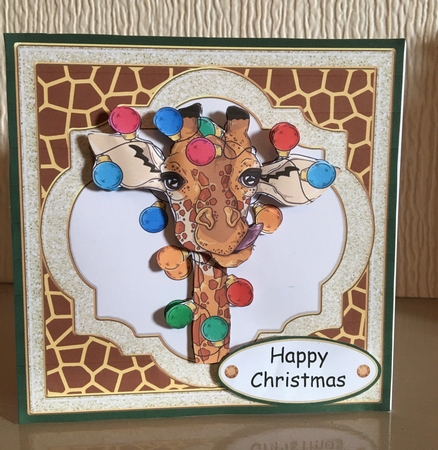 Christmas Giraffe with christmas lights quick card by Carole McGregor