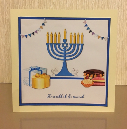 Hanukkah Menorah quick card, Decoupage, 7x7 by Carole McGregor