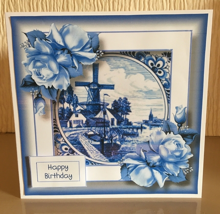 Delft Blue Tile & Roses 3 8x8 by Carole McGregor