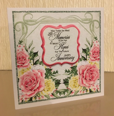 Anniversary Pink & Yellow Roses 8 x 8 Square Card by Carole McGregor