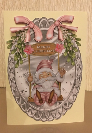 Pink and Silver Christmas 4 - Oval topper with decoupage by Carole McGregor