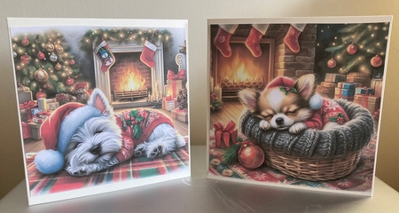 Cute Christmas Sleeping Pups by Carole McGregor
