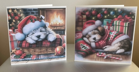 Cute Christmas Sleeping Pups by Carole McGregor