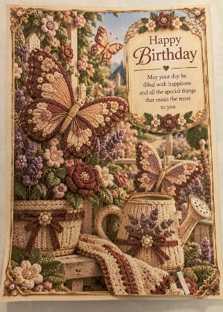 Knitted Butterfly Garden - Birthday Card Topper 5x7 Inch by Carole McGregor