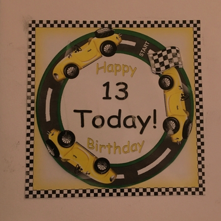 Yellow Racing Car 13 Today Decoupage 3D Ring Sheet by Carole McGregor