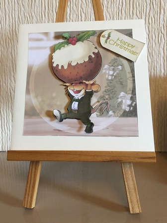 Christmas Pudding Mouse 8x8 Quick Card by Carole McGregor
