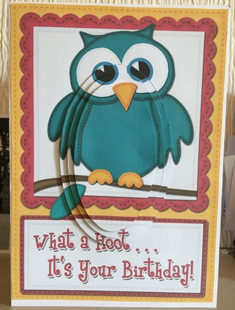A5 What a Hoot Owl Birthday Oval Pyramage Topper by Carole McGregor