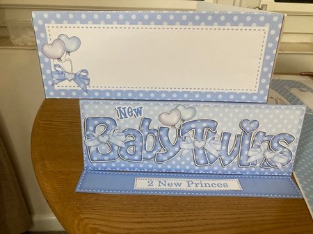 Large Dl New Baby Twins Easel Card Kit N Envelope by Carole McGregor