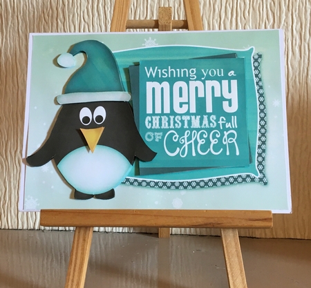 Christmas A5 Christmas Cheer Funky Penguin Quick Card by Carole McGregor
