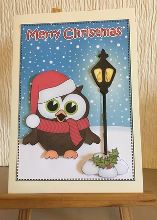 Christmas Cute Little Hoot Owl Lamp Post 5x7 3D Decoupage by Carole McGregor