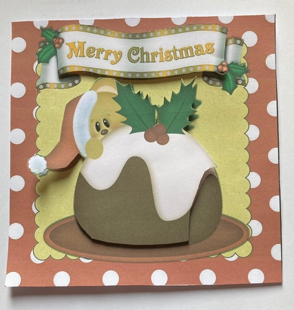Peek a Boo Teddy Behind Christmas Pudding 8x8 by Carole McGregor