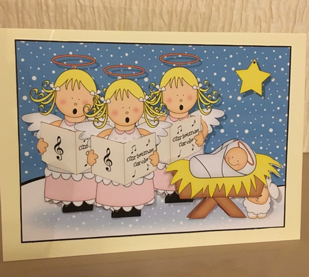 The Christmas Story The Angel Choir visit Baby Jesus quick card and 3D decoupage by Carole McGregor