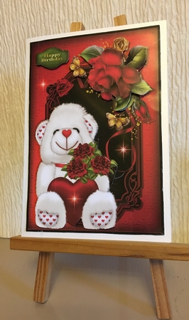 White Teddy Bear with Harts and Roses  by Carole McGregor