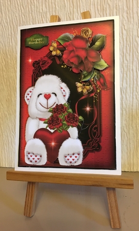 White Teddy Bear with Harts and Roses  by Carole McGregor