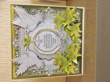 Golden Wedding Anniversary 8 x 8 Card Topper With Decoupage Lilies by Carole McGregor