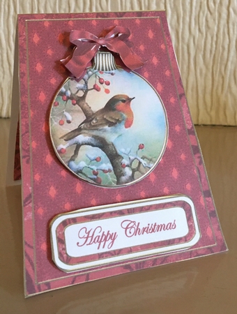 Red Robin Happy Christmas 5.5inch Bauble Decoupage Card by Carole McGregor
