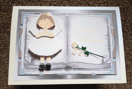 Little Communion Girl on a Book with Decoupage and Verse by Carole McGregor