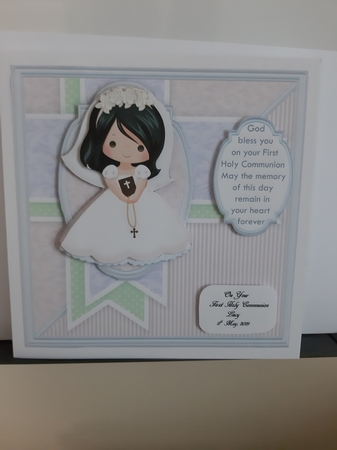 1ST HOLY COMMUNION or CONFIRMATION Girl Black Hair  & Verse 7.5 Decoupage & Insert Mini Kit by Caroline Curran