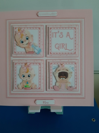 NEW BABY ITS A GIRL SQUARES 7.5 Decoupage & Insert Mini Kit by Caroline Curran