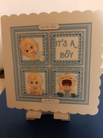 NEW BABY ITS A BOY SQUARES 7.5 Decoupage & Insert Mini Kit Featured Gallery Photo