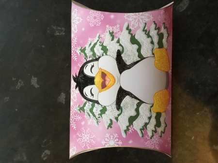 Christmas Penguin Pink Pillow Box 2 by Caroline Davy