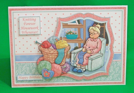KNITTING FOREVER HOUSEWORK WHENEVER Humorous A5 Decoupage Kit by Carolyn Norris