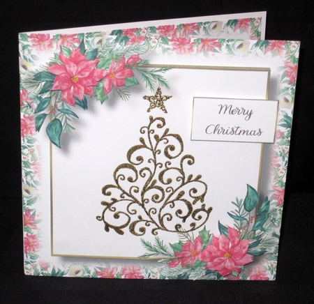 Golden Christmas Tree & Poinsettias by Carolyn Norris