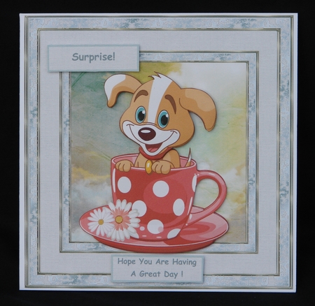 Surprise in a cup 7x7 card with decoupage by Carolyn Norris