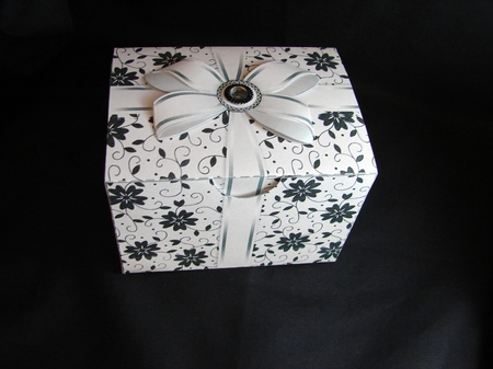 Gift Box Black & White Floral with Bow Decoupage by Carolyn Norris