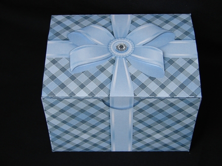 Gift Box Blue Plaid Background with Bow Decoupage by Carolyn Norris