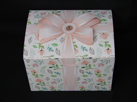 Gift Box Peach Flowers on a Cream Background with Bow Decoupage by Carolyn Norris
