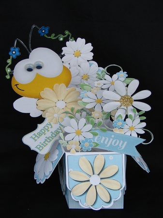 3D POP UP BOX CARD AND ENVELOPE BUMBLE BEE CHILDREN DECOUPAGE by Carolyn Norris