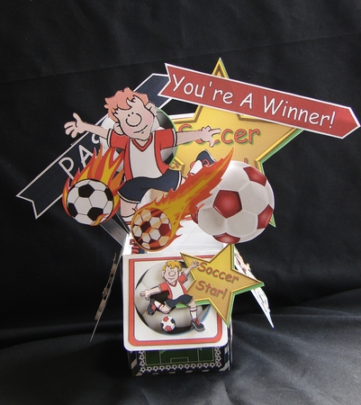 BOYS SOCCER 3D POP UP BOX CARD DECOUPAGE, ENVELOPE SET by Carolyn Norris