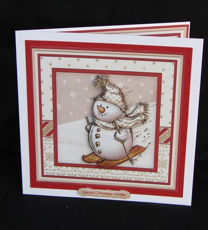 SKETCHY SNOWMAN SKIING 8x8 Christmas Decoupage Mini Kit by Carolyn Norris