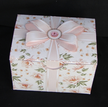Gift Box Pink Magnolias with Bow Decoupage by Carolyn Norris
