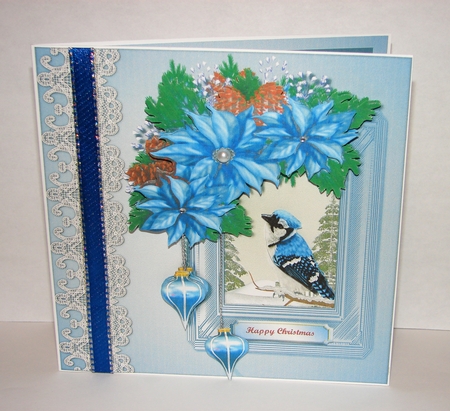 Christmas Bird & Poinsettias by Carolyn Norris
